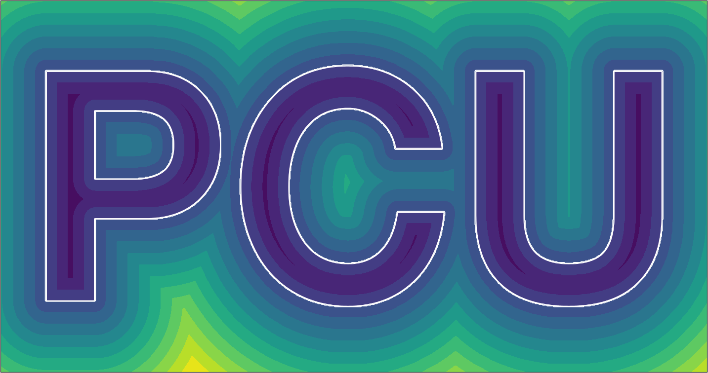 Signed distance function for the letters PCU